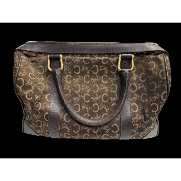 CELINE Vintage Macadam Sulky Boston Bag Brown Canvas Leather Purse | COA - Picture 3 of 16